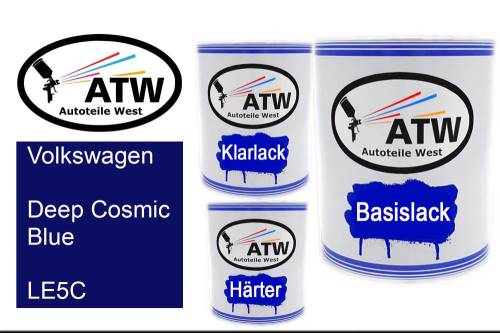 Volkswagen, Deep Cosmic Blue, LE5C: 1L Lackdose + 1L Klarlack + 500ml Härter - Set, von ATW Autoteile West.